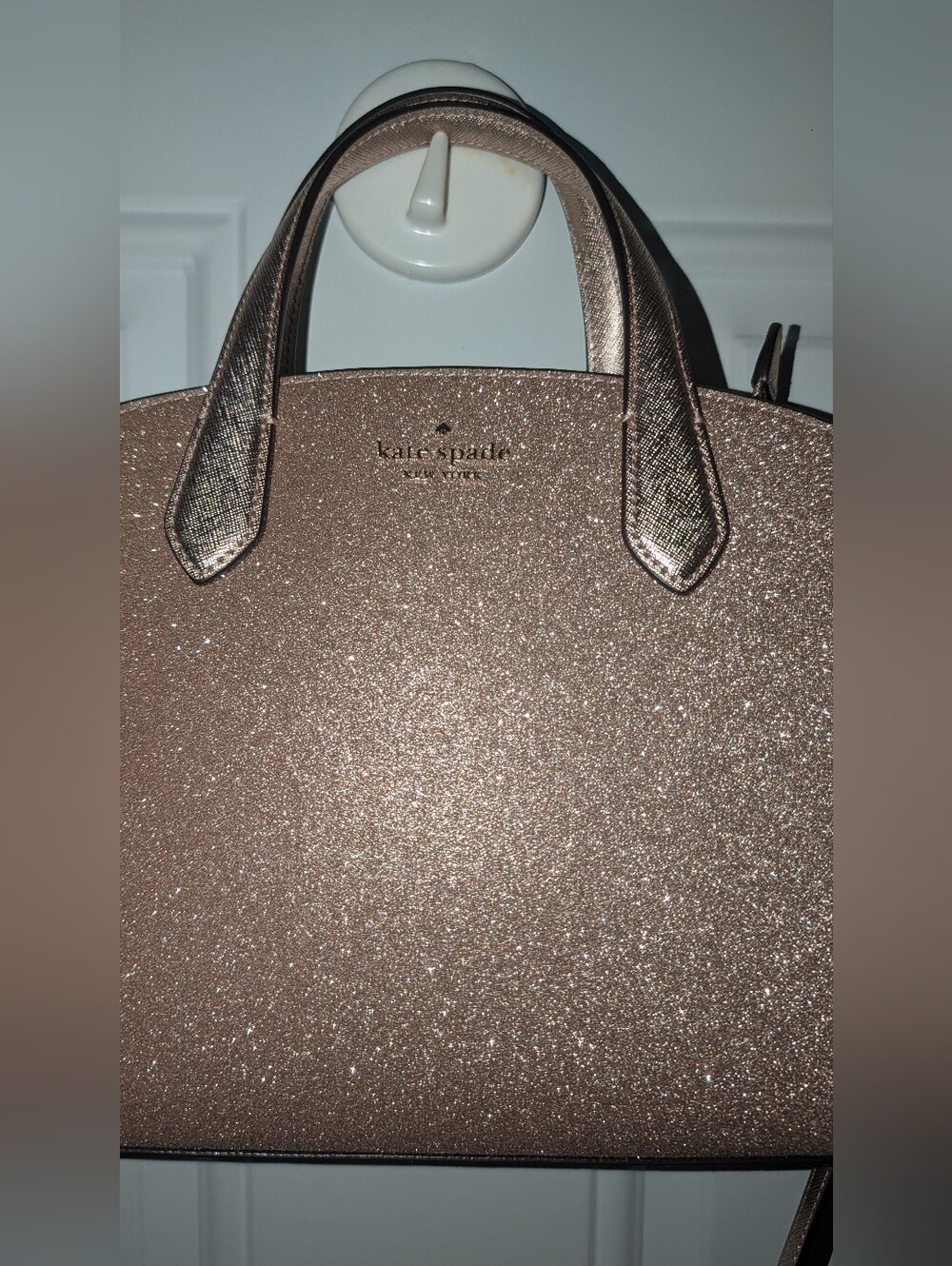 Kate Spade Glitter Tinsel Satchel Crossbody Rose Gold VGC - Picture 3 of 13